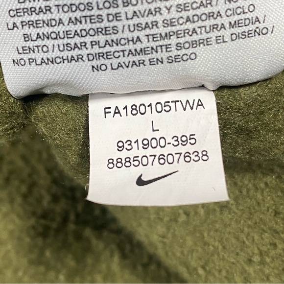 Nike Jacket Men’s Large Olive Green Hood Spell Out Sleeve Polar Fleece HBR Sport - Picture 12 of 13